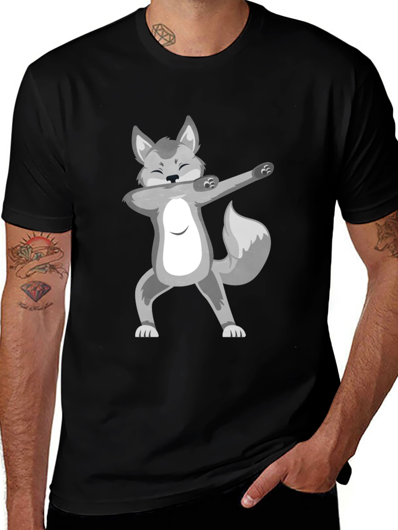 Dabbing Wolf Black T-Shirt - Fun Graphic Tee
