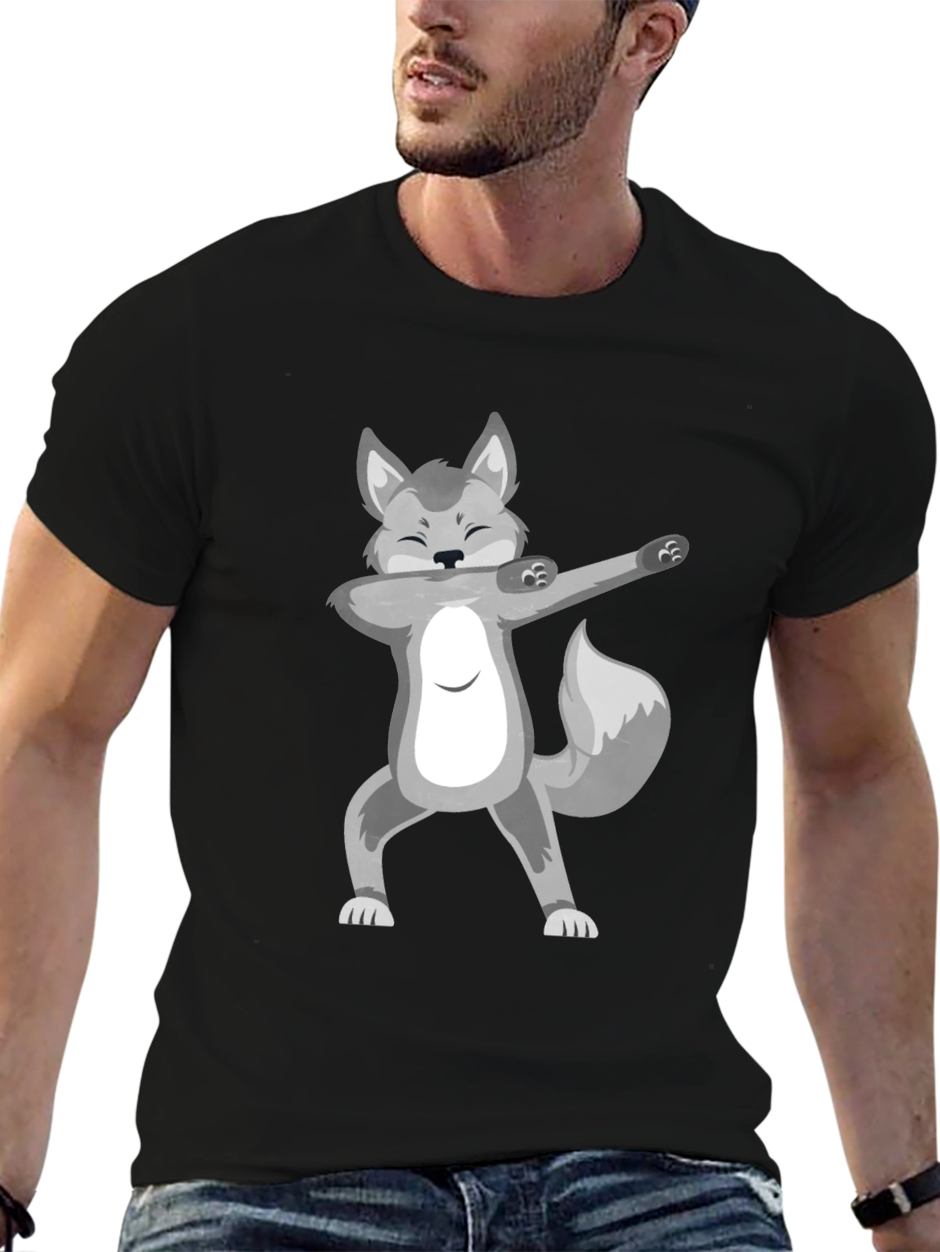 Dabbing Wolf Black T-Shirt - Fun Graphic Tee