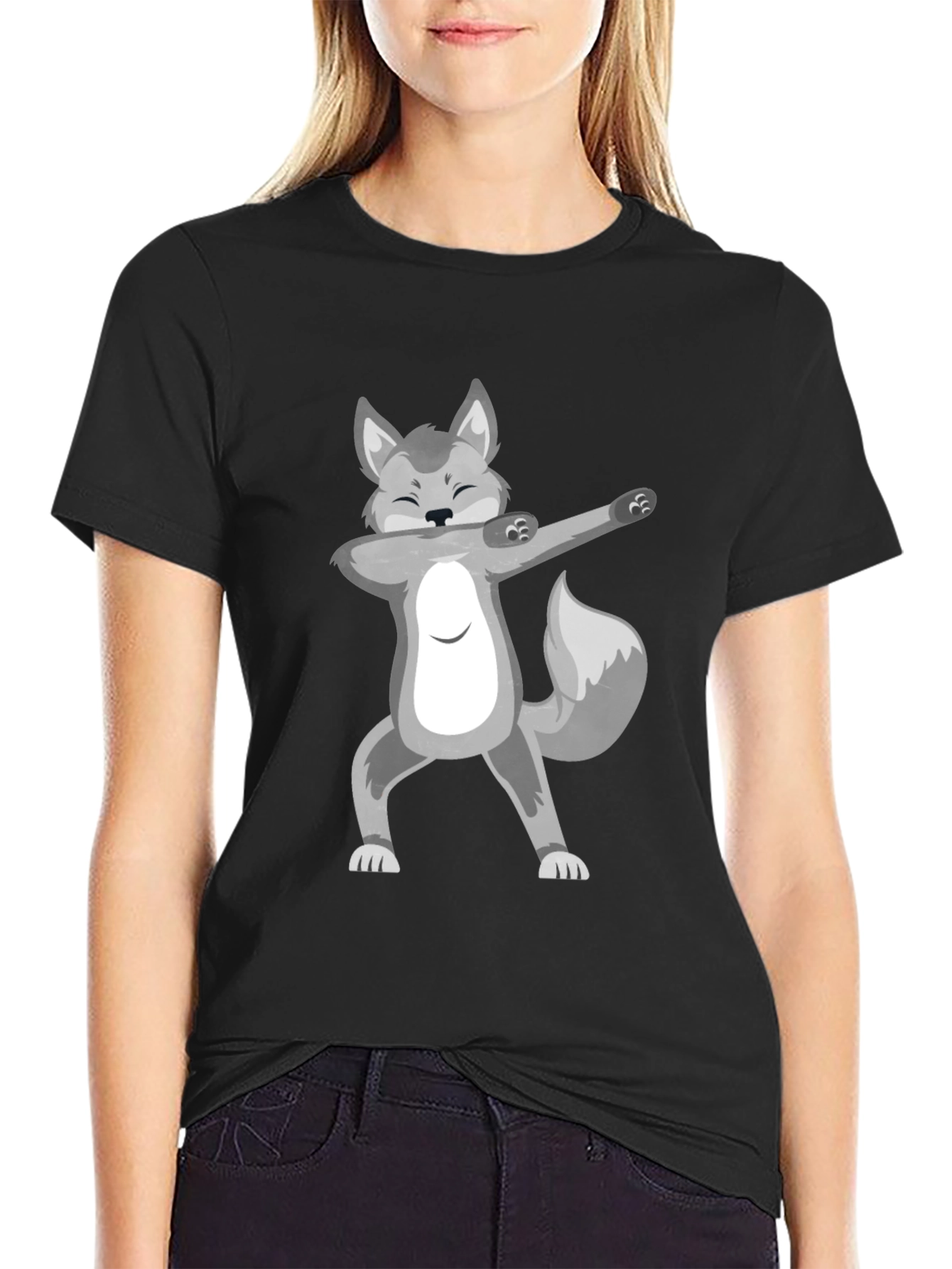 Dabbing Wolf Black T-Shirt - Fun Graphic Tee