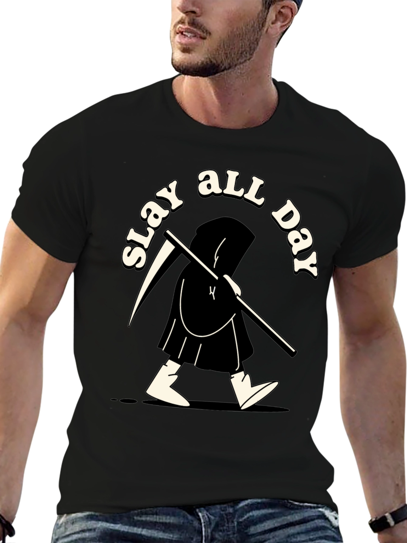 Slay All Day Graphic Tee - Black Cotton T-Shirt