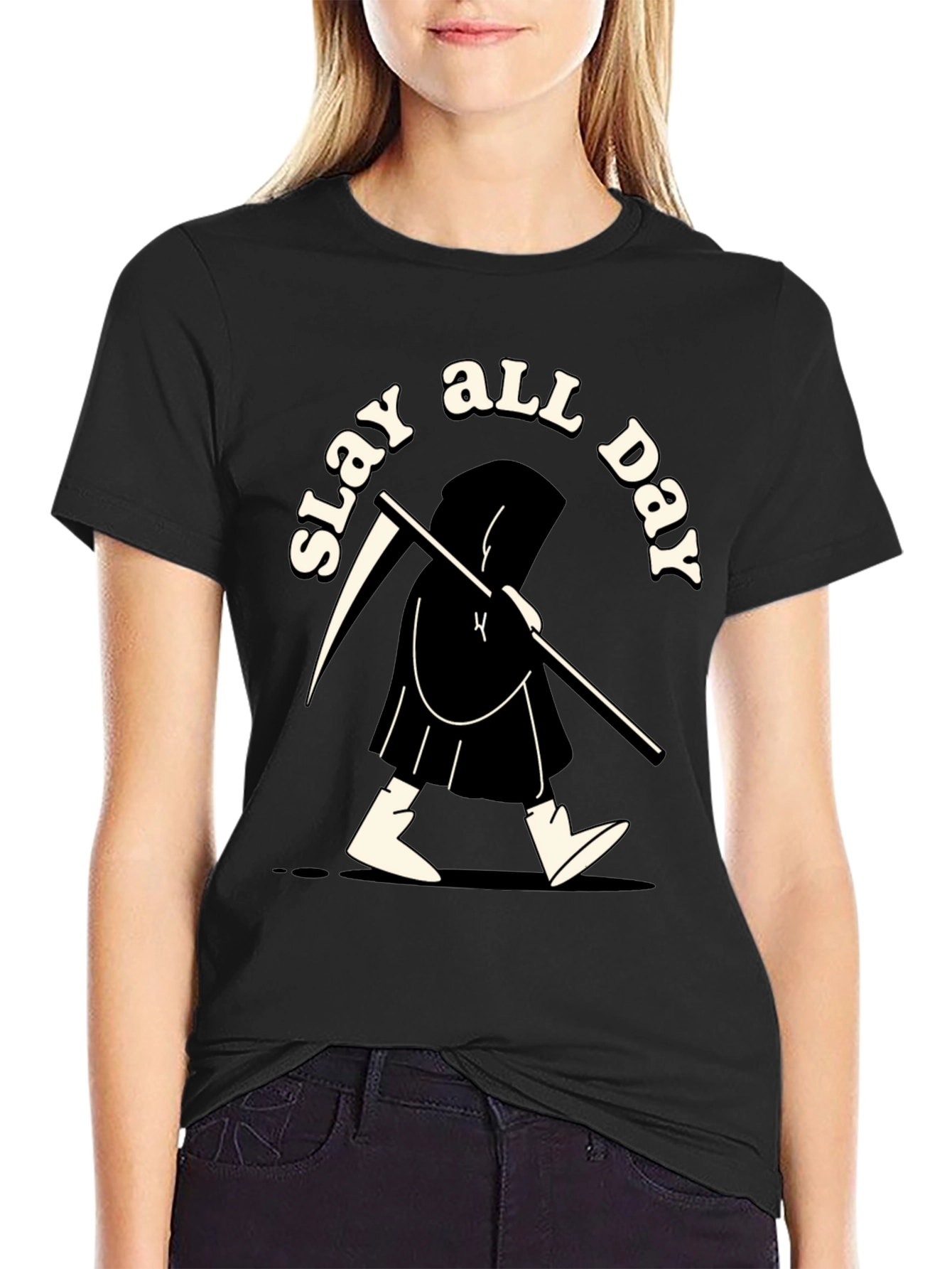 Slay All Day Graphic Tee - Black Cotton T-Shirt