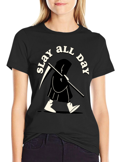 Slay All Day Graphic Tee - Black Cotton T-Shirt