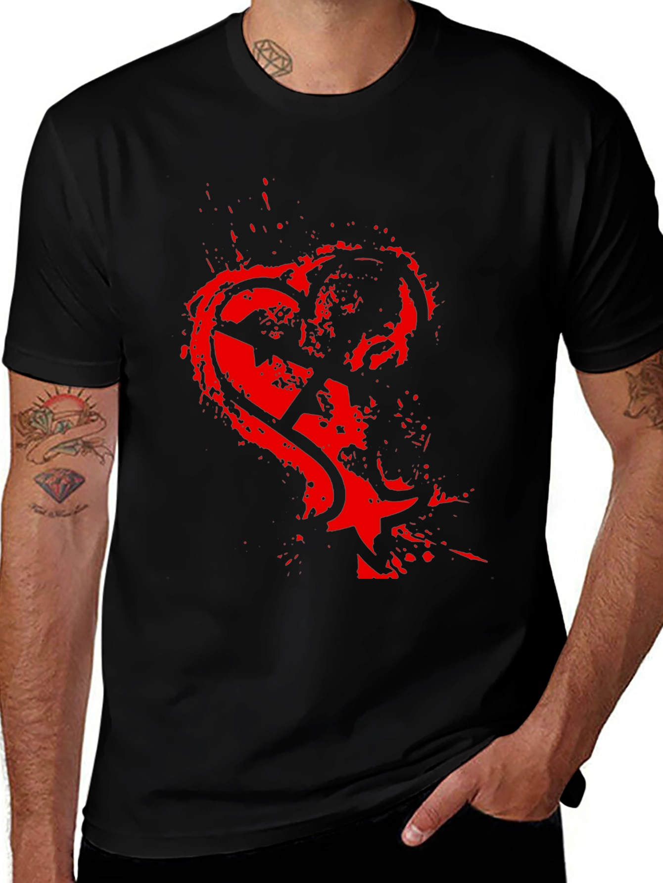 Edgy Heart Graphic Black T-Shirt for Men