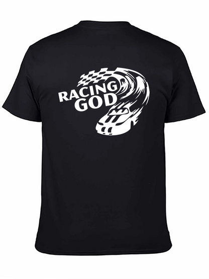 Racing God Graphic Tee - Black Cotton T-Shirt