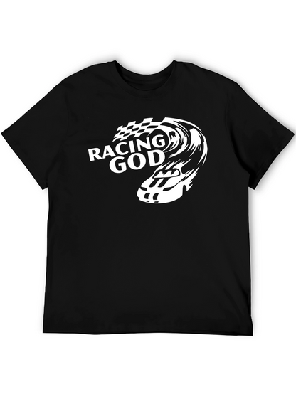 Racing God Graphic Tee - Black Cotton T-Shirt