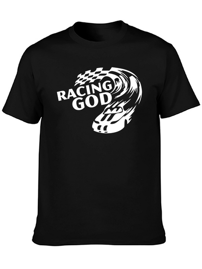 Racing God Graphic Tee - Black Cotton T-Shirt