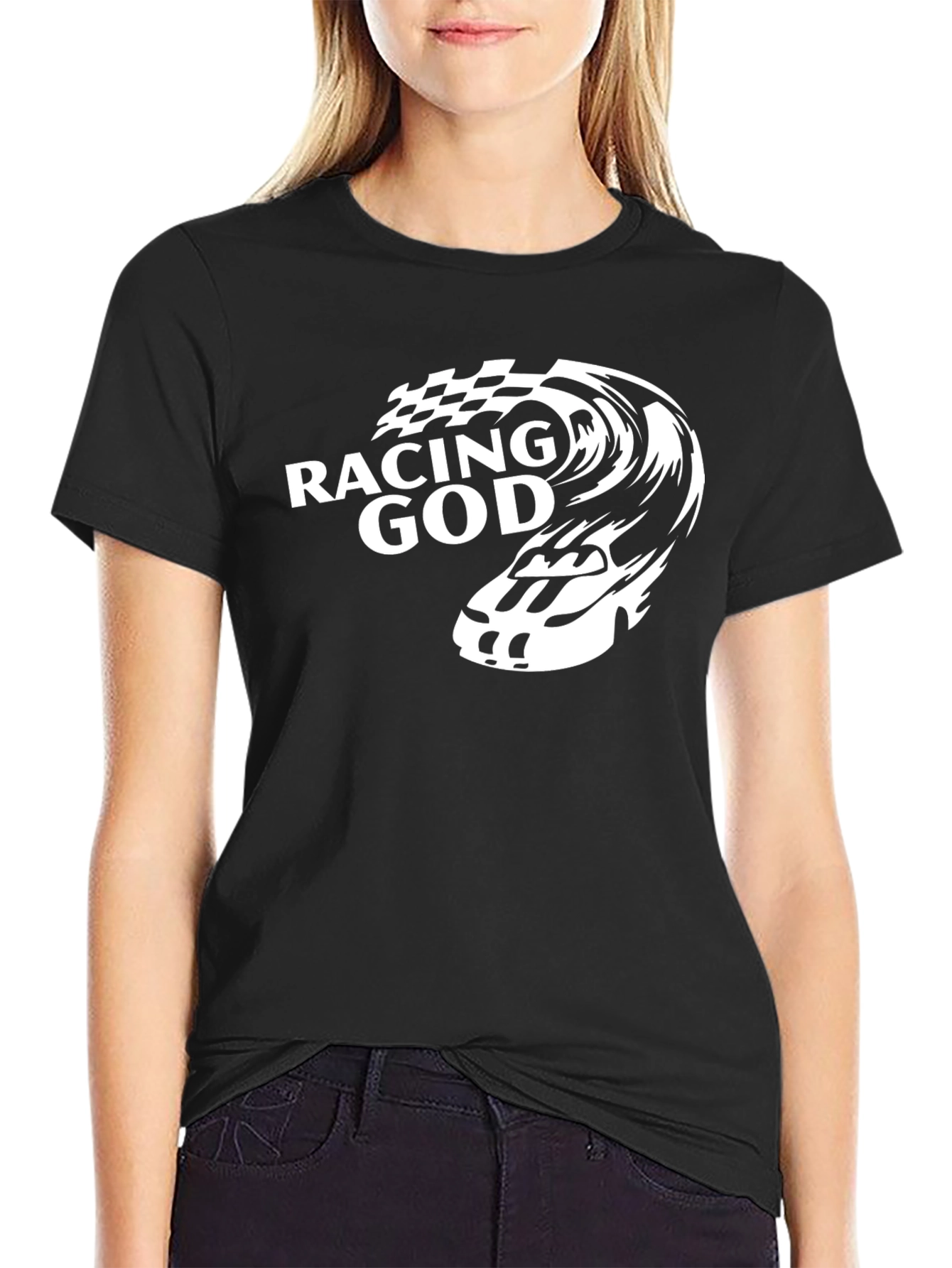 Racing God Graphic Tee - Black Cotton T-Shirt