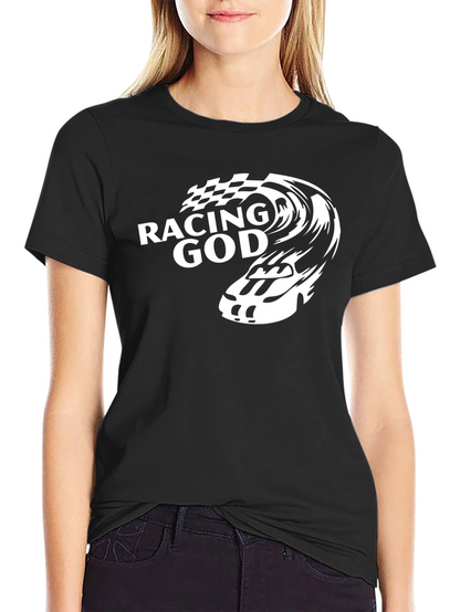Racing God Graphic Tee - Black Cotton T-Shirt