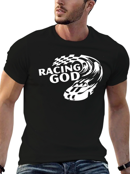 Racing God Graphic Tee - Black Cotton T-Shirt