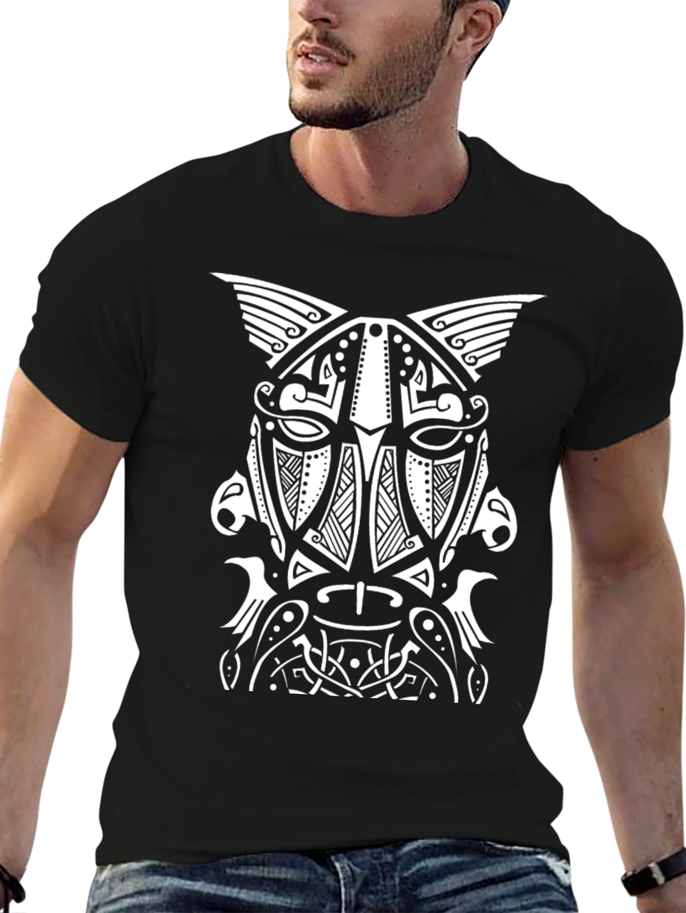 Viking Helmet Graphic Tee - Norse Mythology T-Shirt