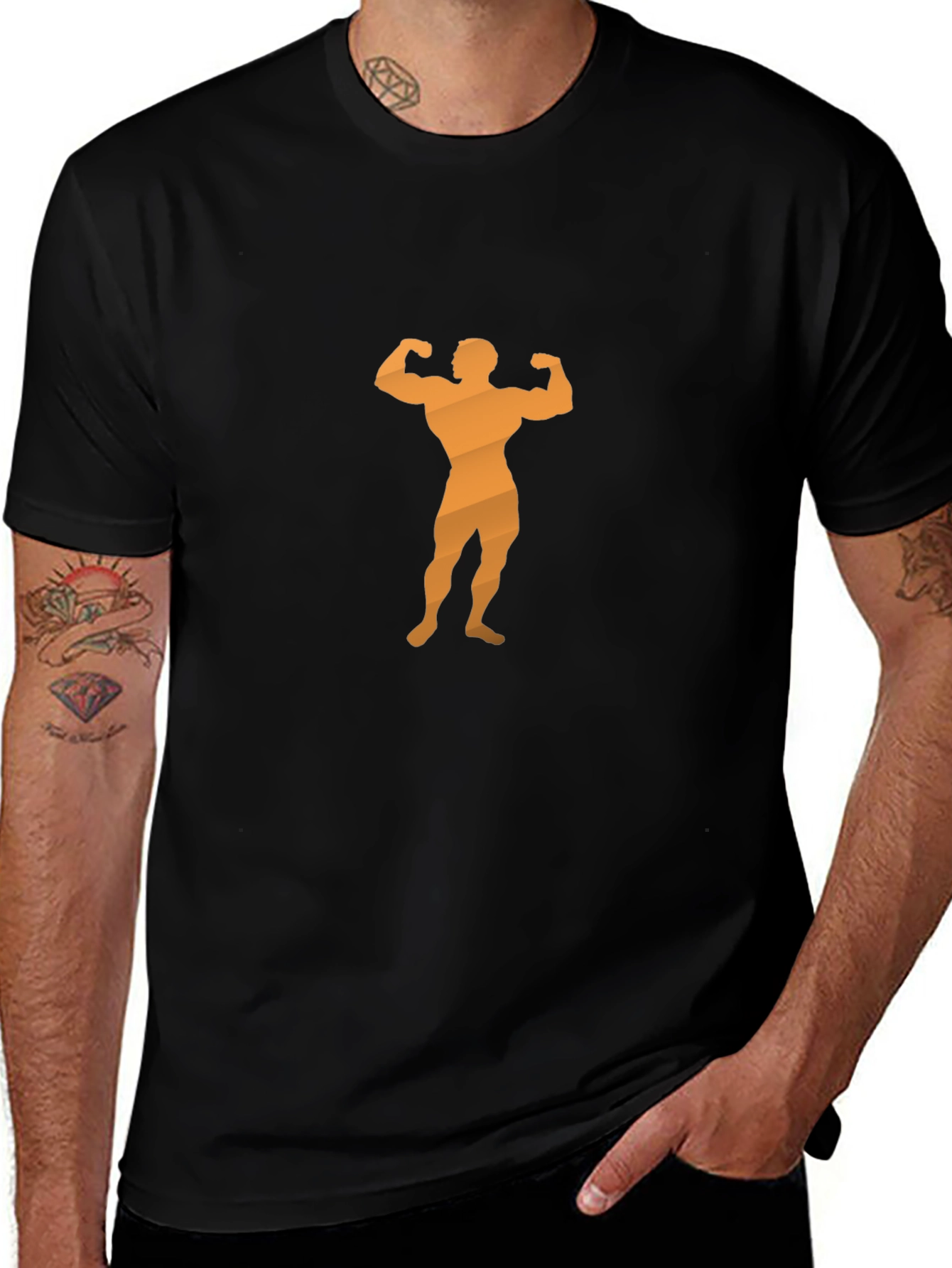 Mens Black T-Shirt with Bodybuilder Graphic