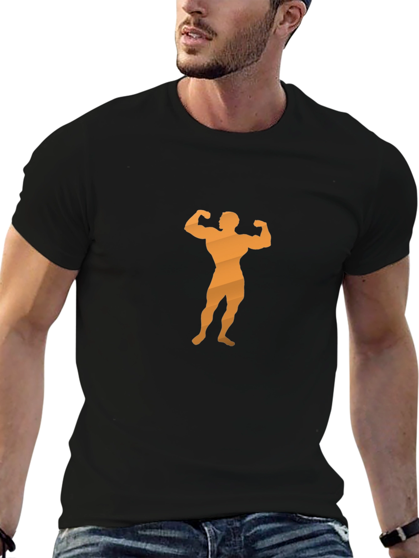 Mens Black T-Shirt with Bodybuilder Graphic