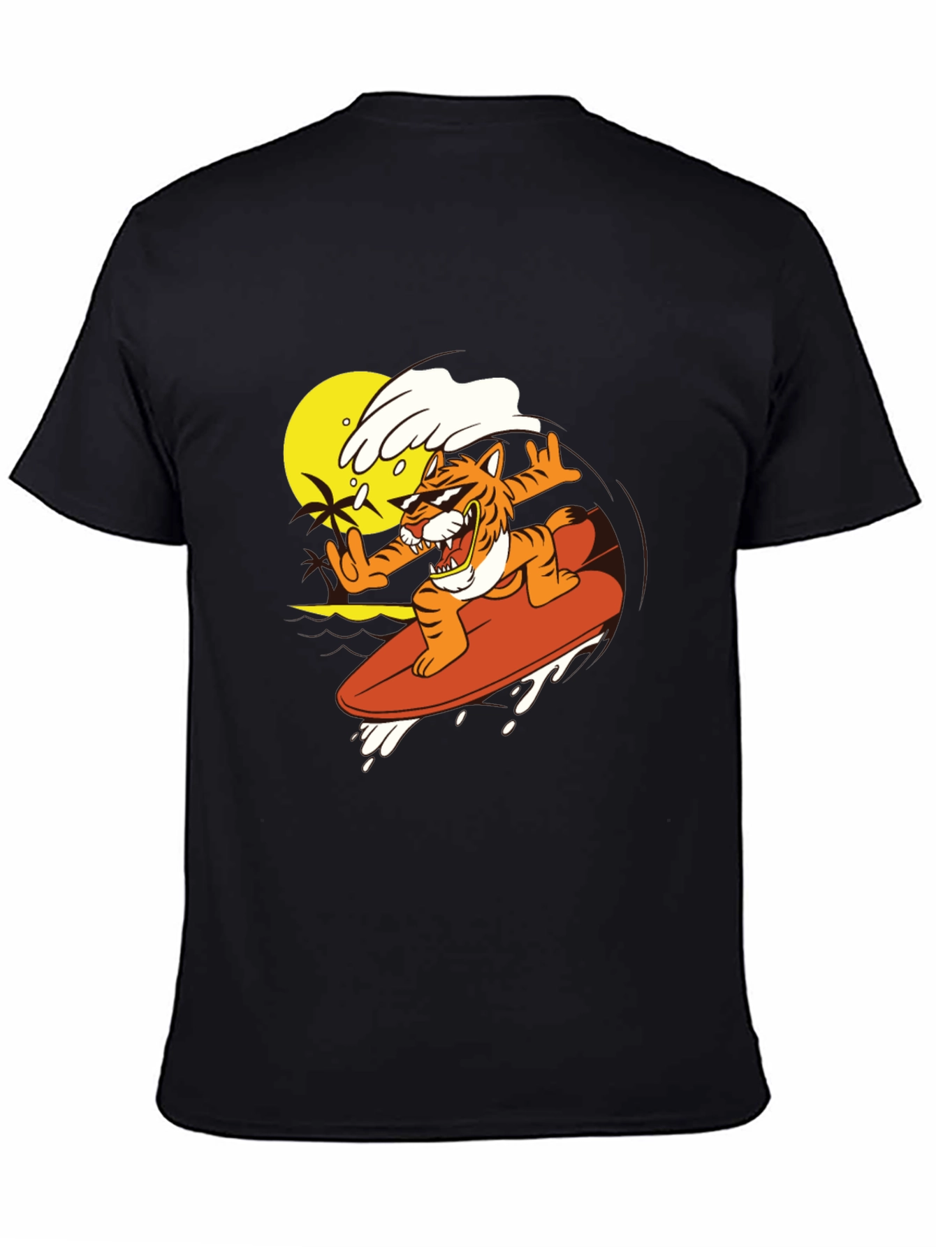 Tiger Surfing Graphic Tee - Cool Black T-Shirt