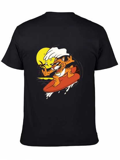 Tiger Surfing Graphic Tee - Cool Black T-Shirt