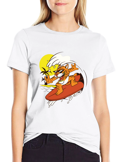 Tiger Surfing Graphic Tee - Cool Black T-Shirt