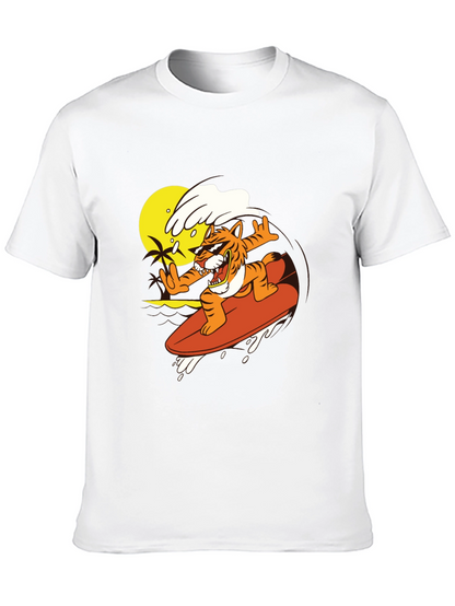 Tiger Surfing Graphic Tee - Cool Black T-Shirt