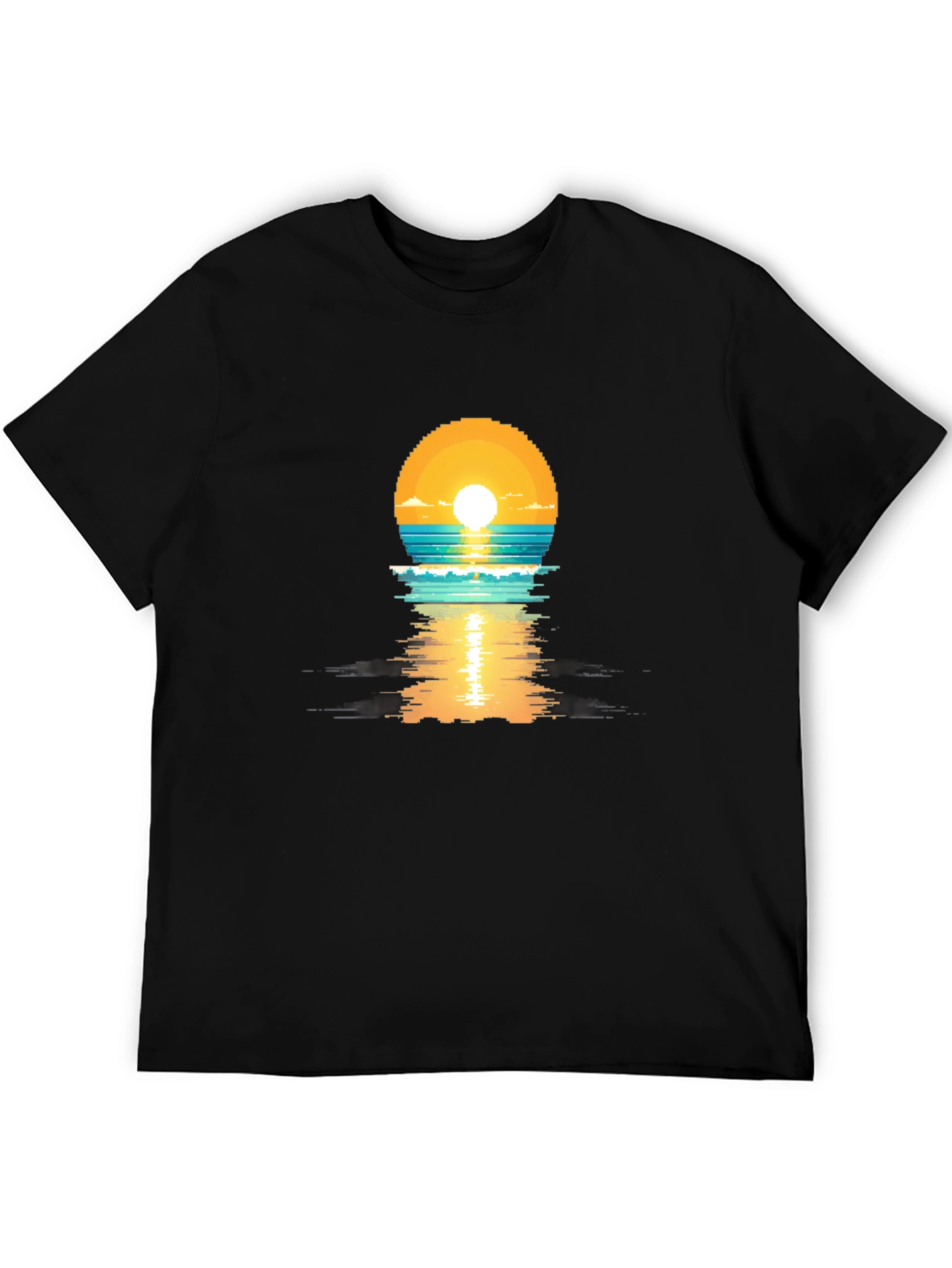 Pixel Sunset Graphic Tee - Black Cotton T-Shirt