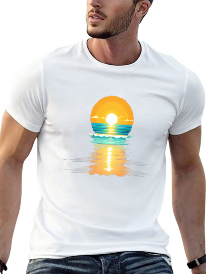 Pixel Sunset Graphic Tee - Black Cotton T-Shirt