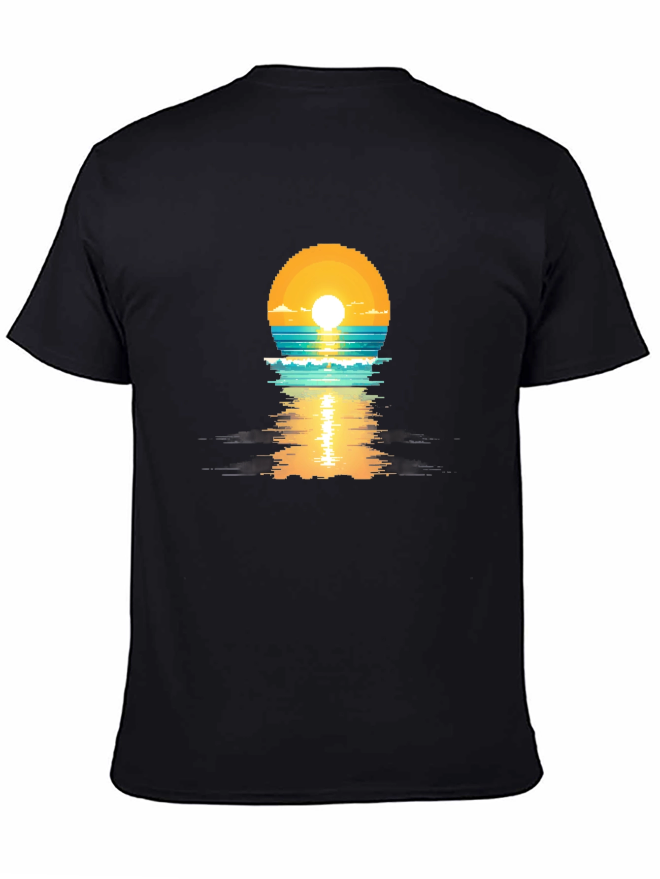 Pixel Sunset Graphic Tee - Black Cotton T-Shirt