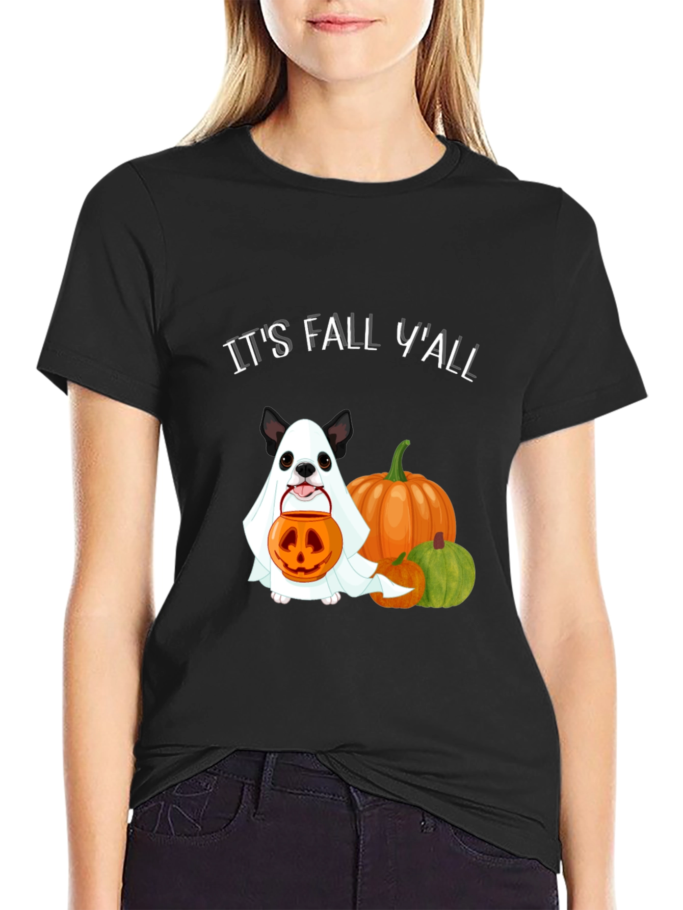 Its Fall Yall Halloween Dog Ghost Pumpkin T-Shirt