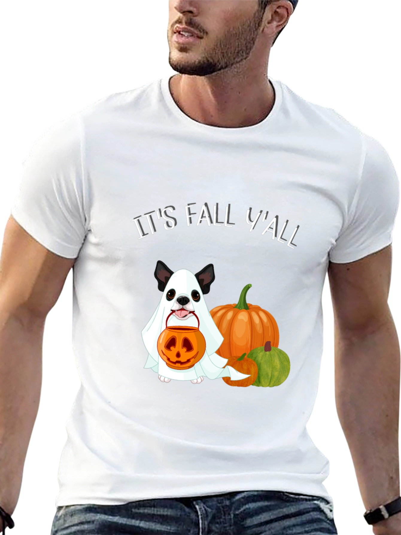 Its Fall Yall Halloween Dog Ghost Pumpkin T-Shirt