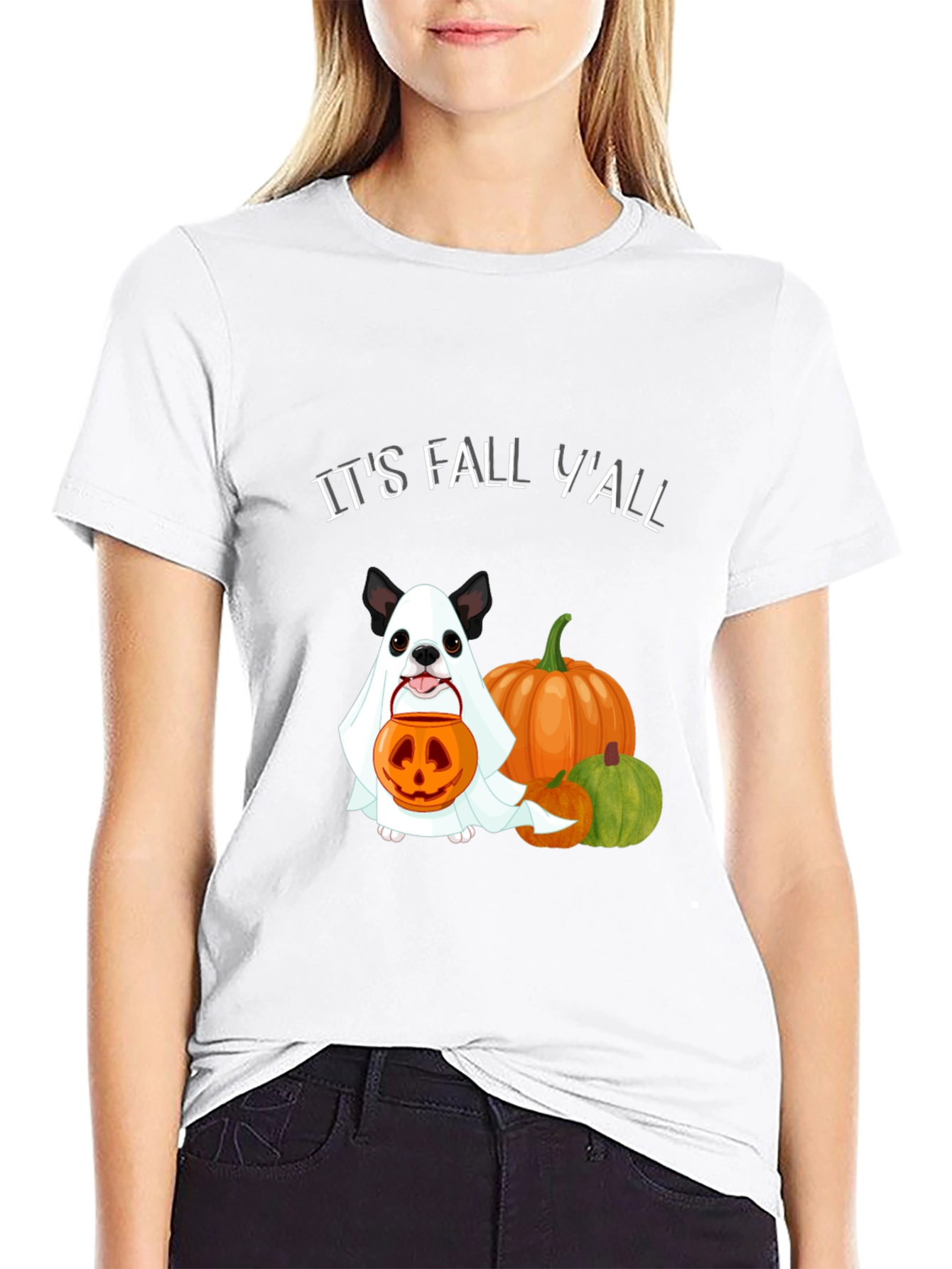 Its Fall Yall Halloween Dog Ghost Pumpkin T-Shirt