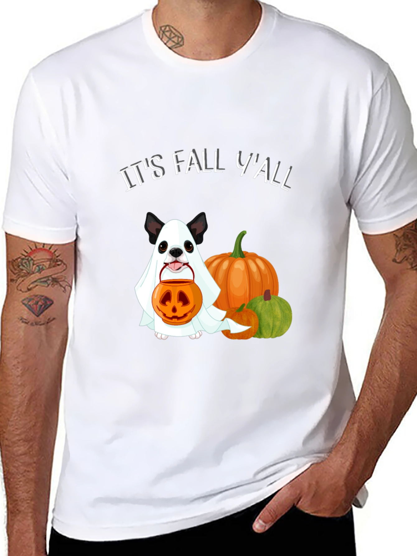 Its Fall Yall Halloween Dog Ghost Pumpkin T-Shirt