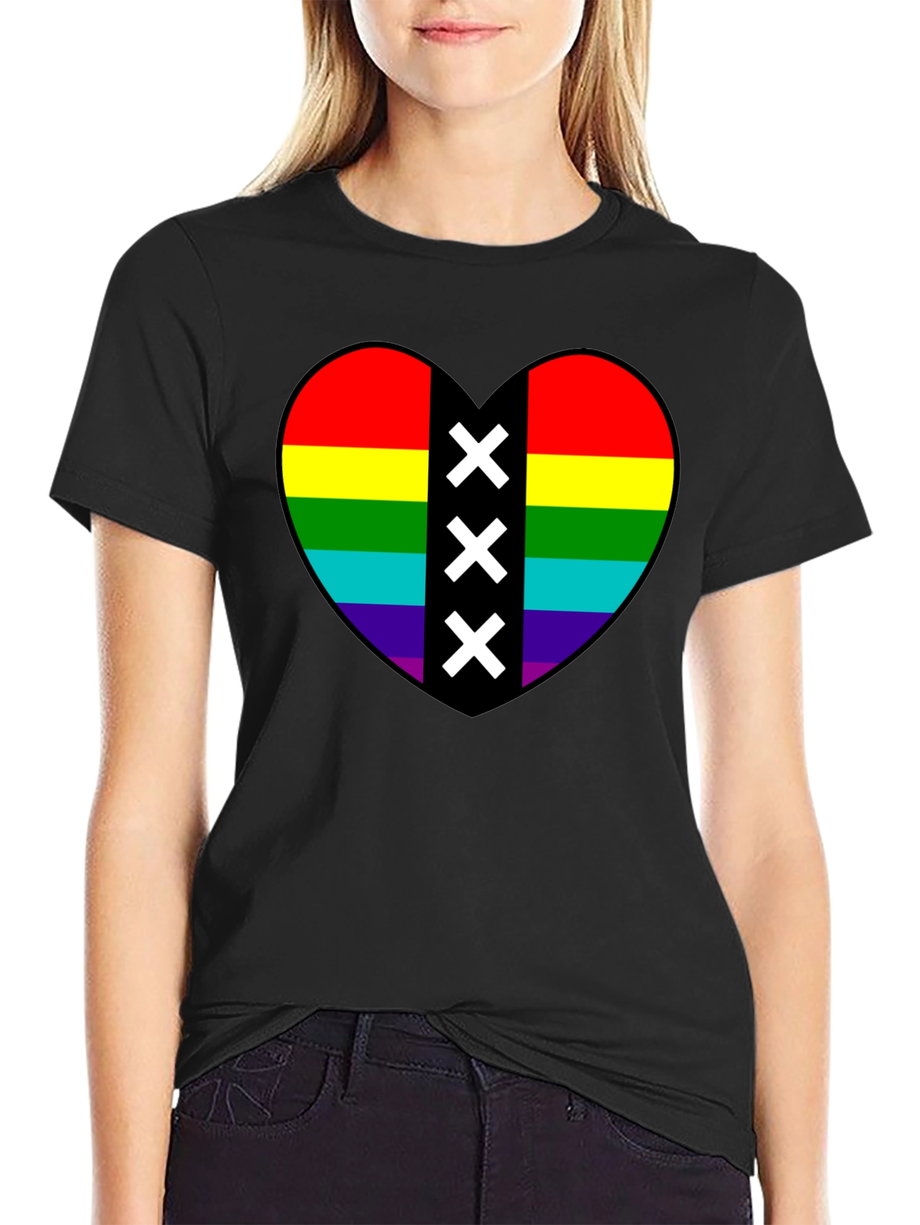 Pride Heart Amsterdam XXX T-Shirt - Black Cotton Tee