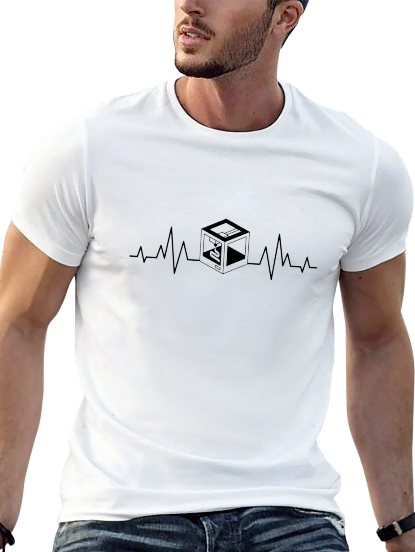 3D Printing Heartbeat Tee - Black Graphic T-Shirt