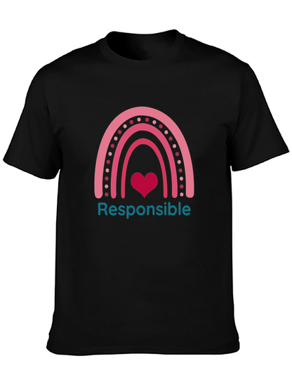Responsible Rainbow Heart Graphic Tee - Black