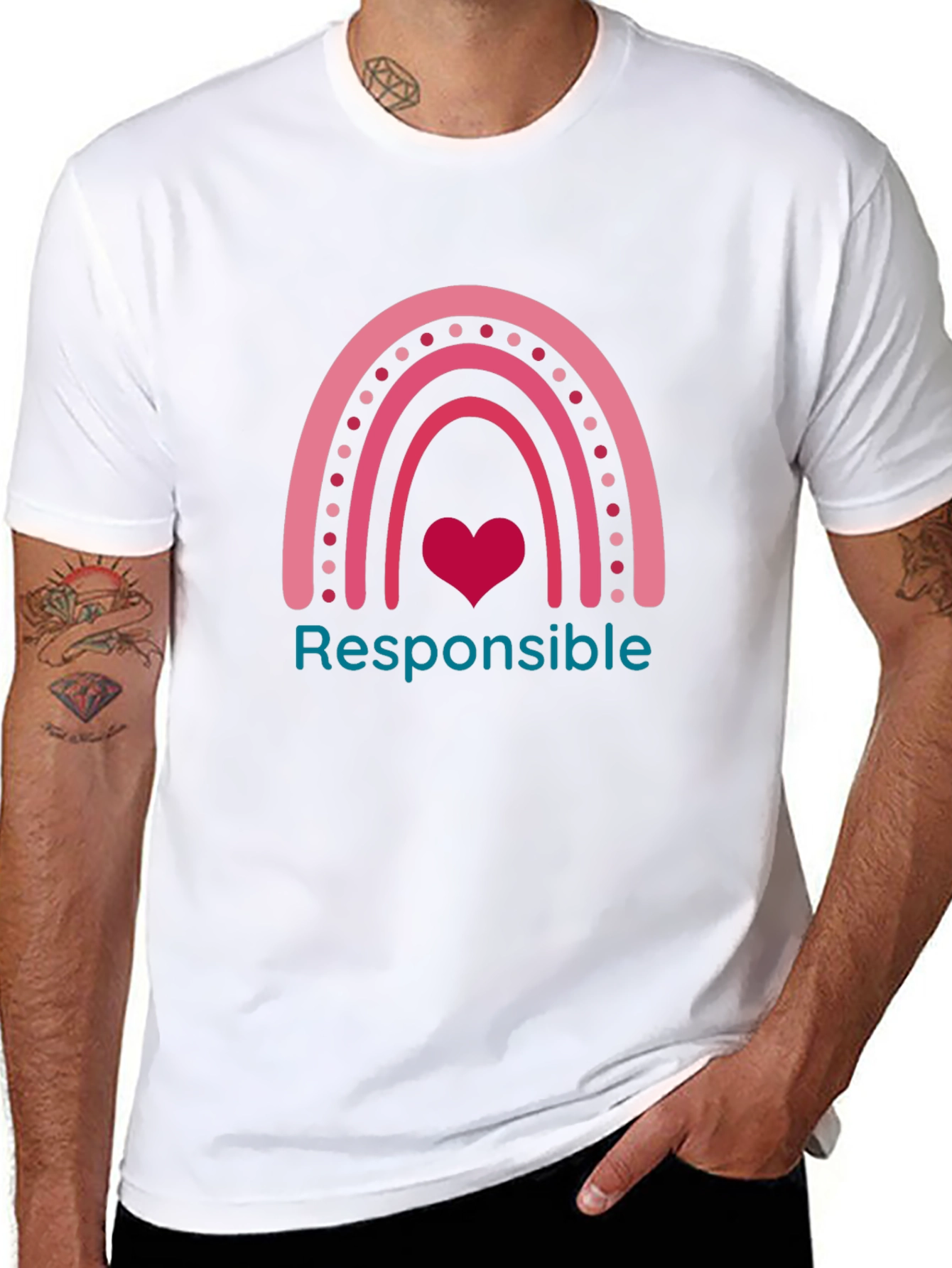 Responsible Rainbow Heart Graphic Tee - Black