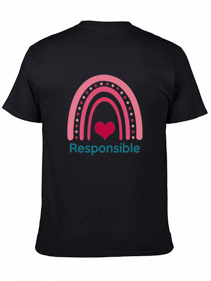 Responsible Rainbow Heart Graphic Tee - Black