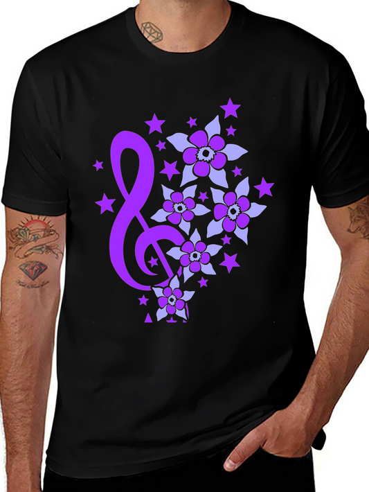 Floral Music Note Graphic Tee - Black