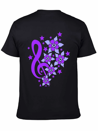 Floral Music Note Graphic Tee - Black