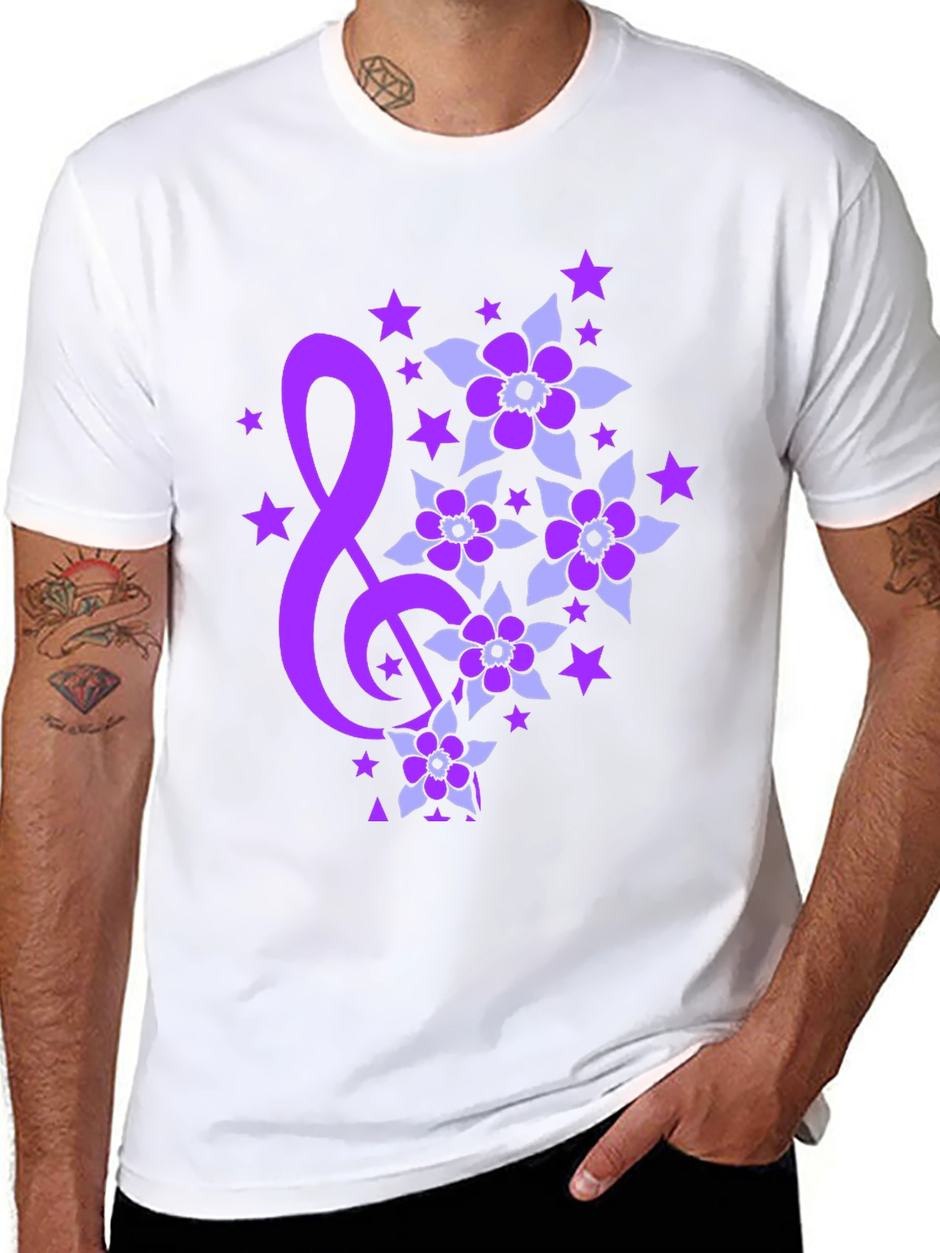 Floral Music Note Graphic Tee - Black