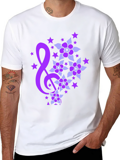 Floral Music Note Graphic Tee - Black