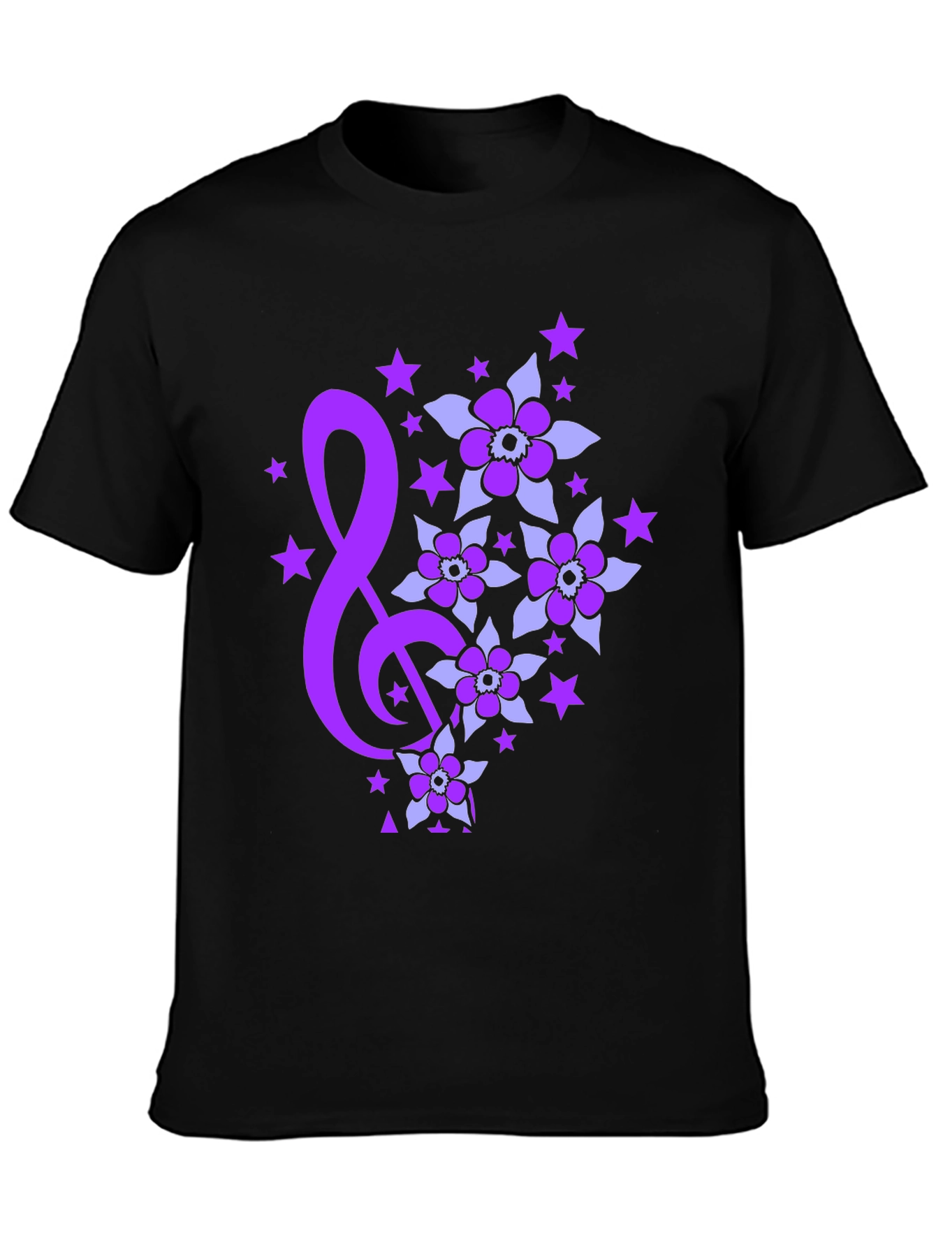 Floral Music Note Graphic Tee - Black
