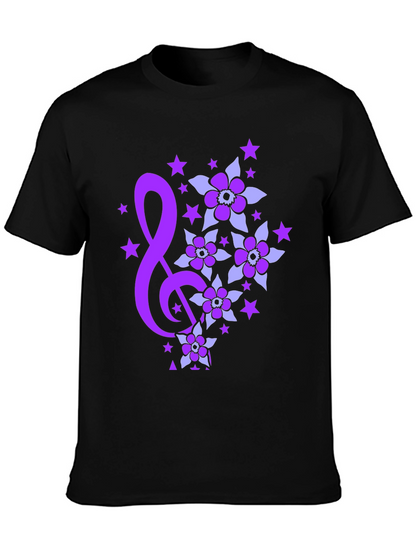 Floral Music Note Graphic Tee - Black