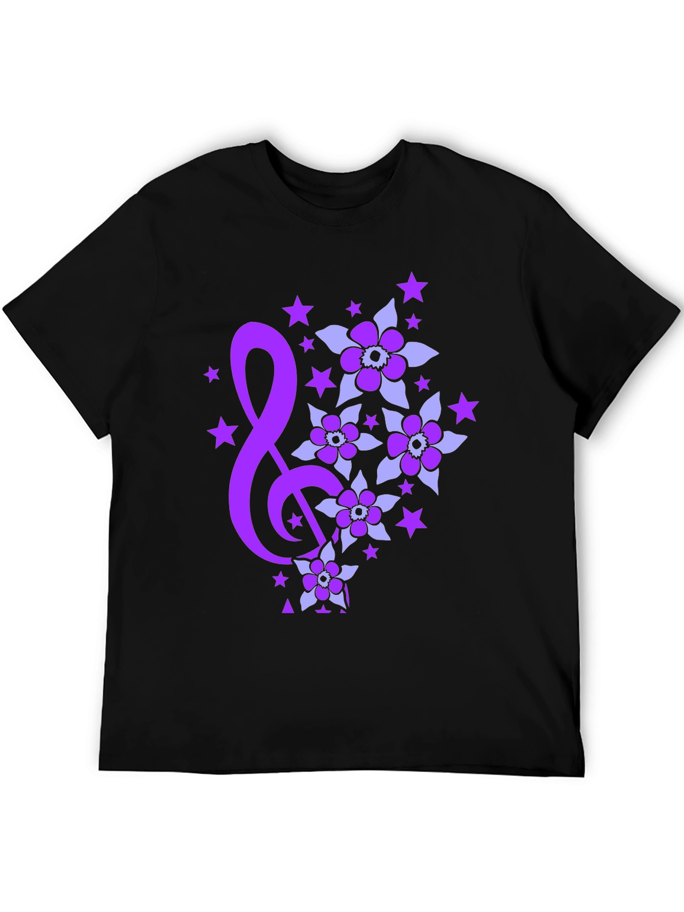 Floral Music Note Graphic Tee - Black