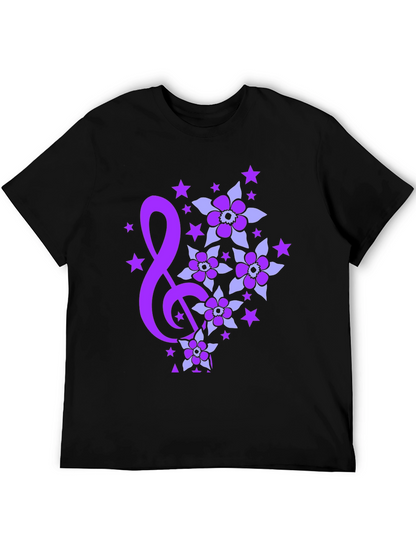 Floral Music Note Graphic Tee - Black