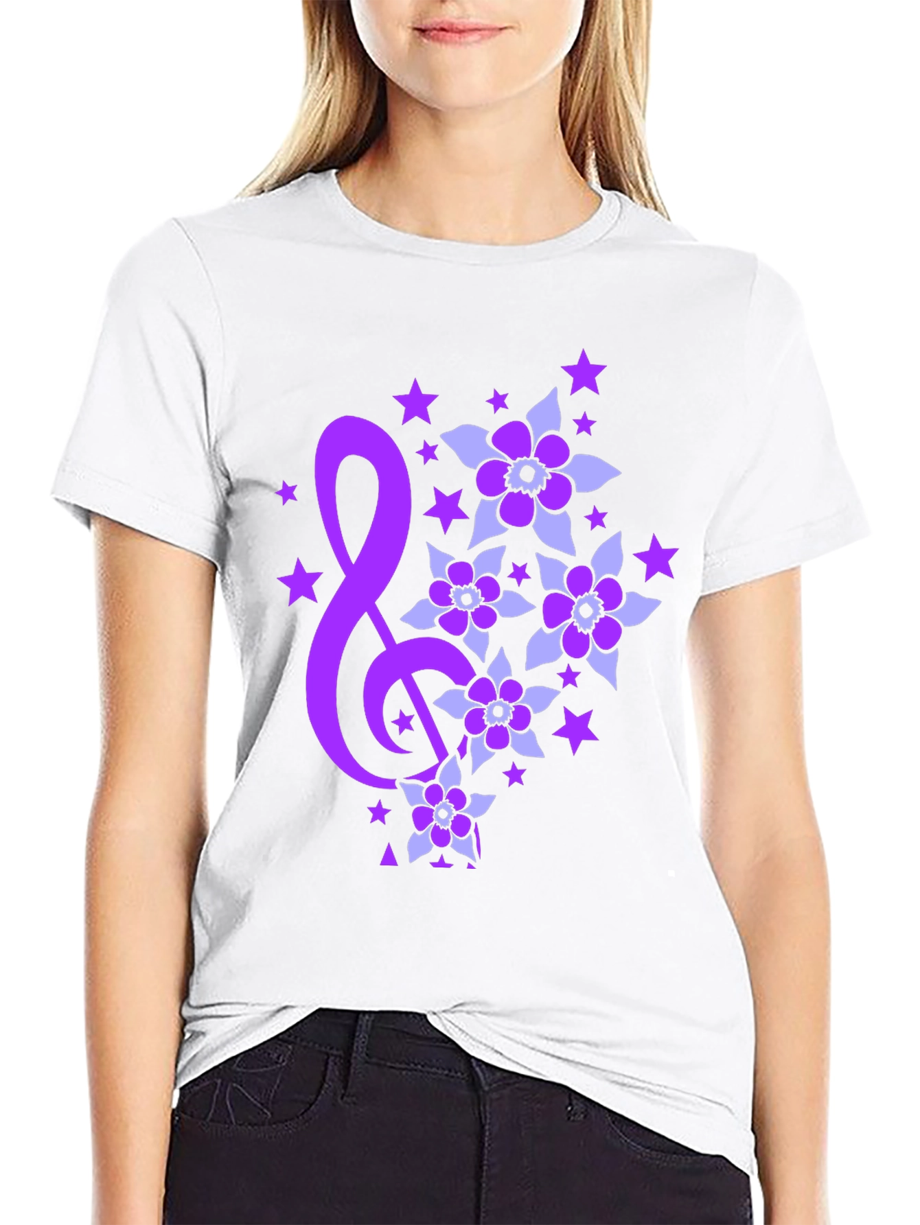 Floral Music Note Graphic Tee - Black