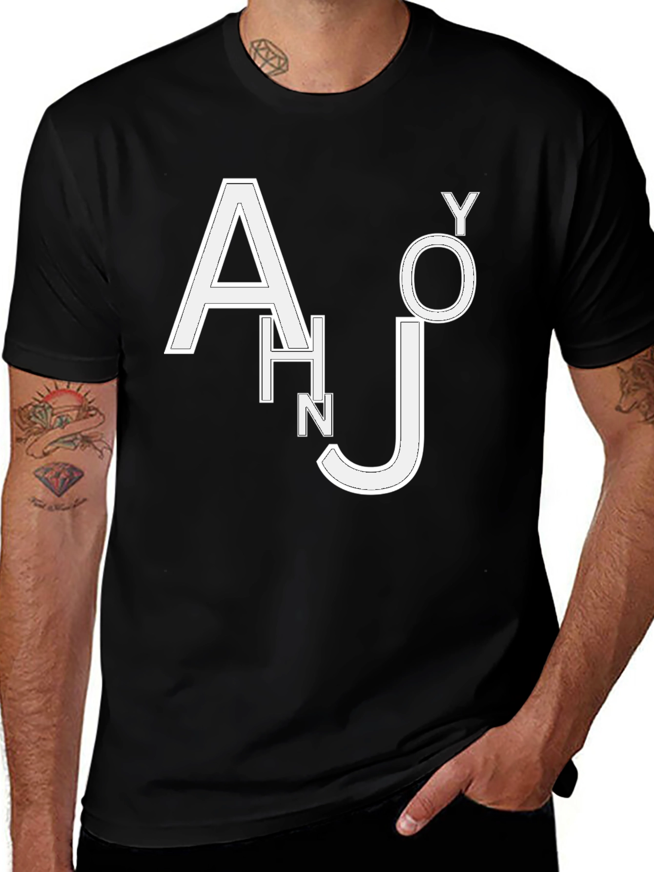 Trendy Black T-Shirt with White Letter Design