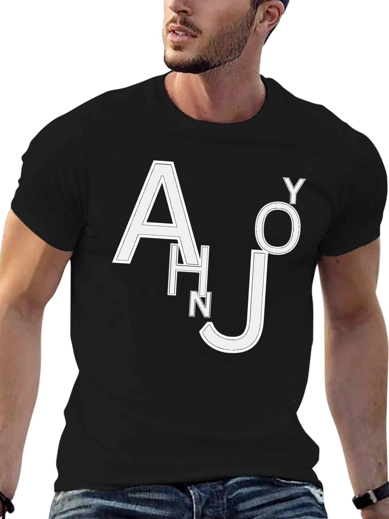 Trendy Black T-Shirt with White Letter Design
