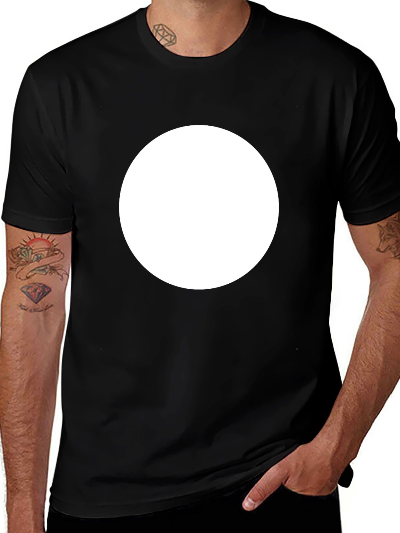 Mens Black Crew Neck T-Shirt with White Circle
