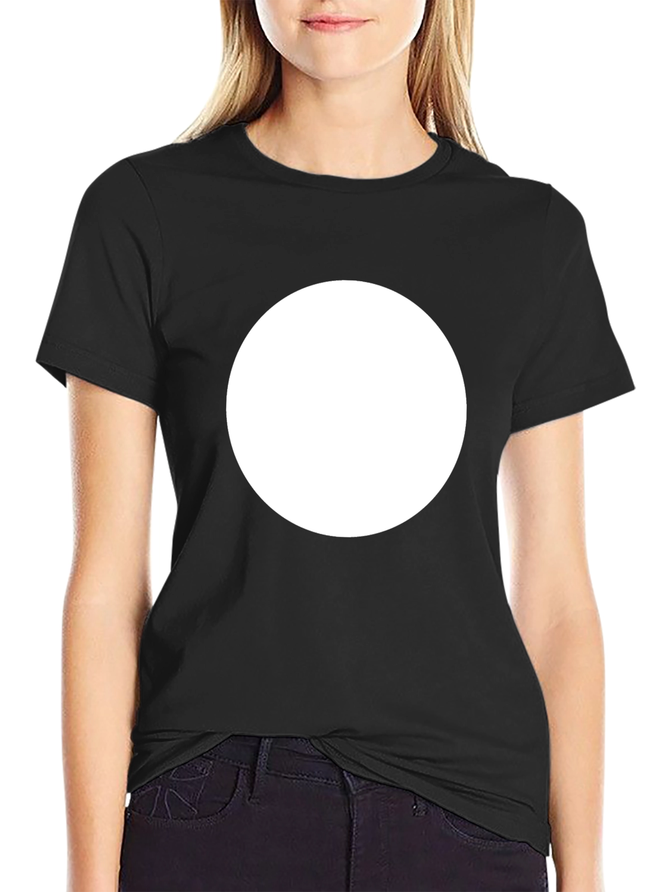 Mens Black Crew Neck T-Shirt with White Circle
