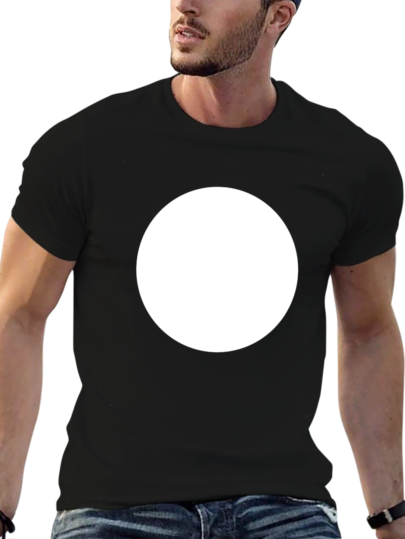 Mens Black Crew Neck T-Shirt with White Circle