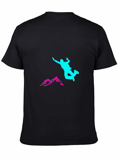 Black Adventure T-Shirt with Skydiver and Mountain Design