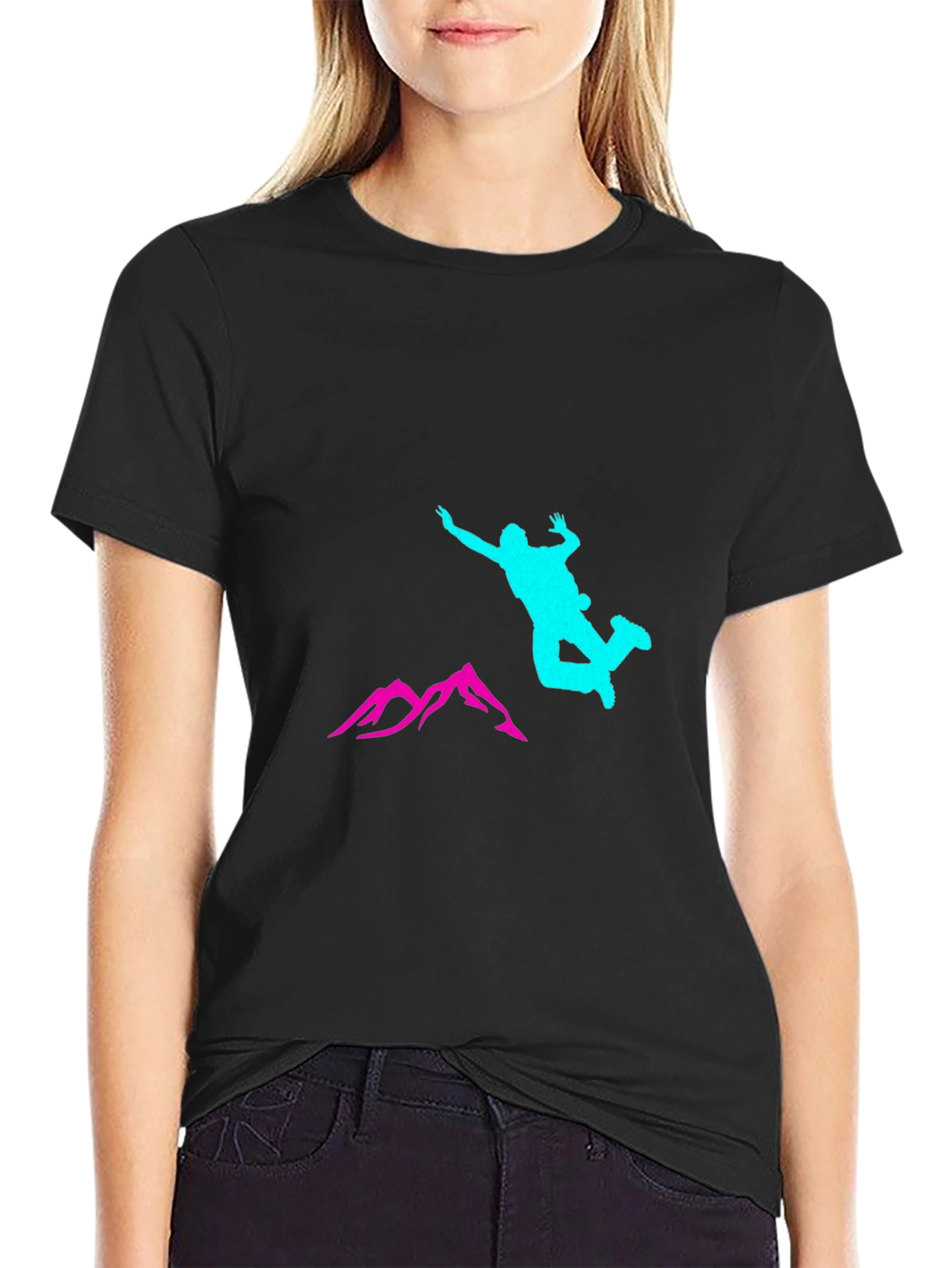 Black Adventure T-Shirt with Skydiver and Mountain Design