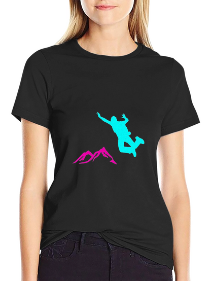 Black Adventure T-Shirt with Skydiver and Mountain Design