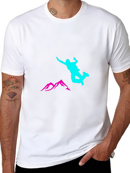 Black Adventure T-Shirt with Skydiver and Mountain Design